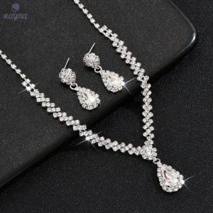 RAYNA Set Kalung Dan Anting-Anting Rhinestone Bentuk Tetesan Air Mata