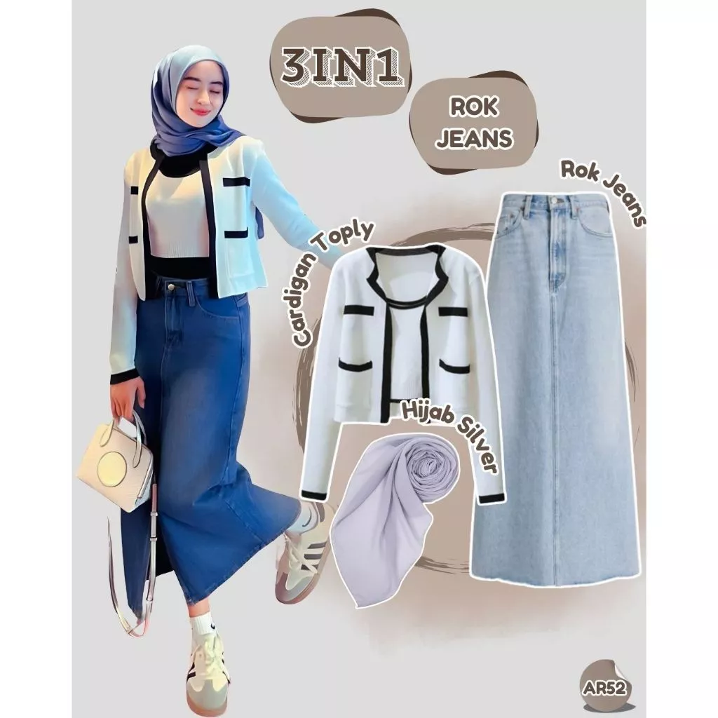 Setelan Wanita Kekinian (Cardigan Toply+Celana Chocho+Belt Choco+Hijab)