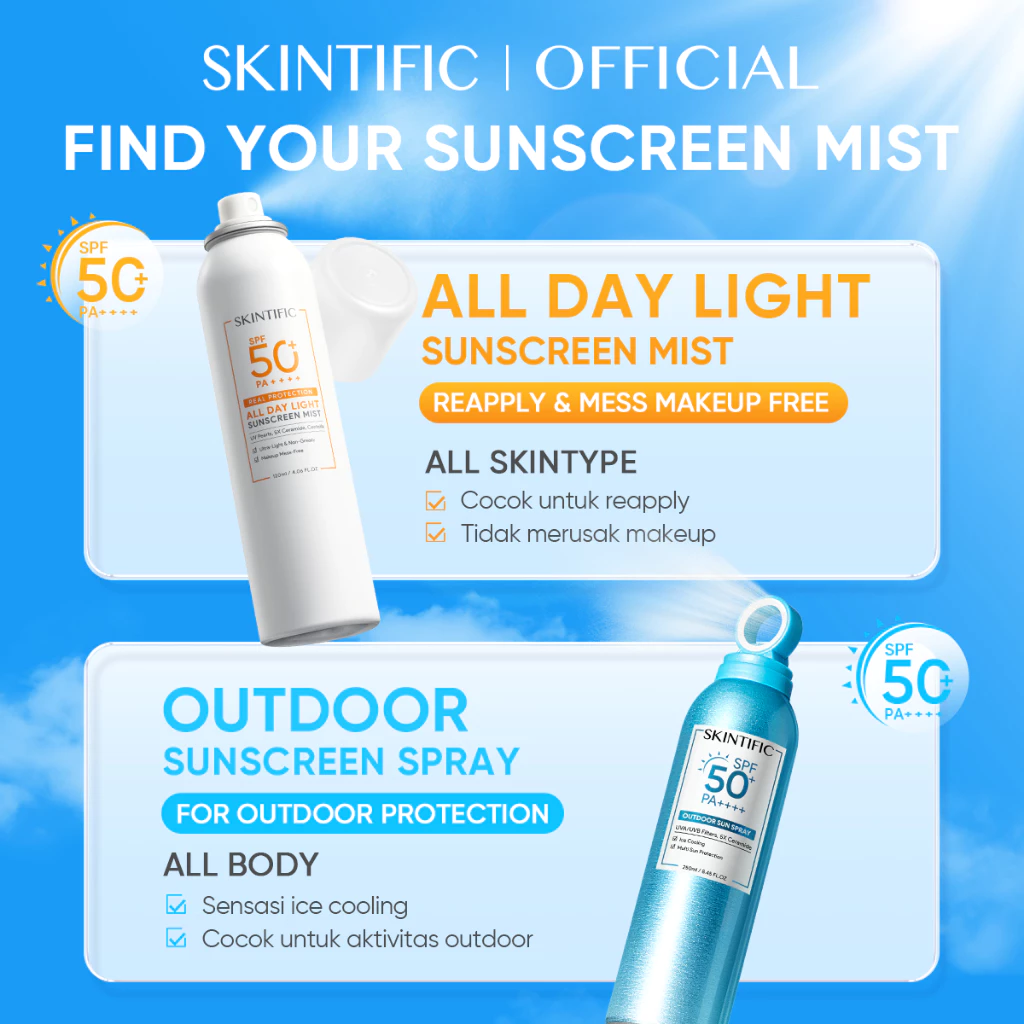 SKINTIFIC – All Day Light Sunscreen Mist SPF 50 PA++++ - Gambar 2